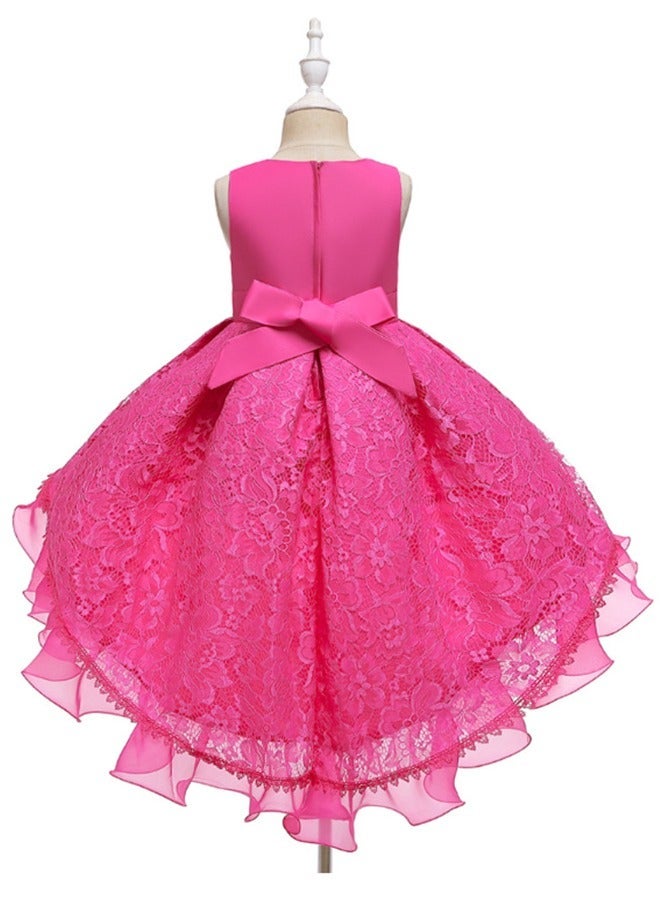 Girls Princess Dress Up Wedding Dress Maix Party Flower Lace Long Tailing Dress Tulle - Image 4